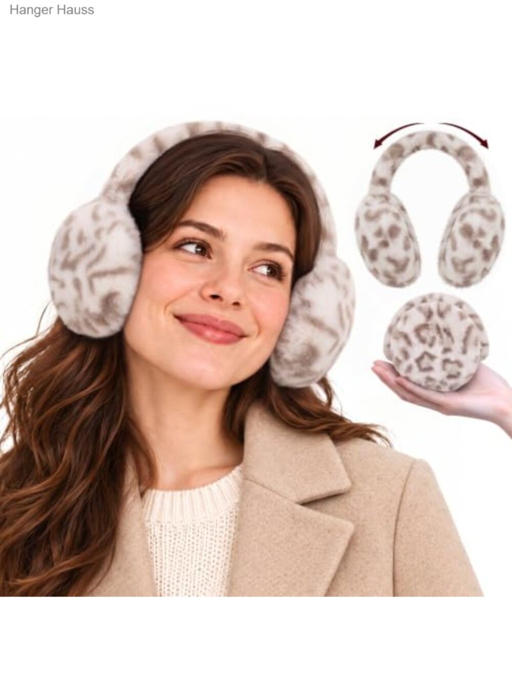 Adjustable Faux Fur Earmuffs Leopard Print Winter Women Warm Fluffy